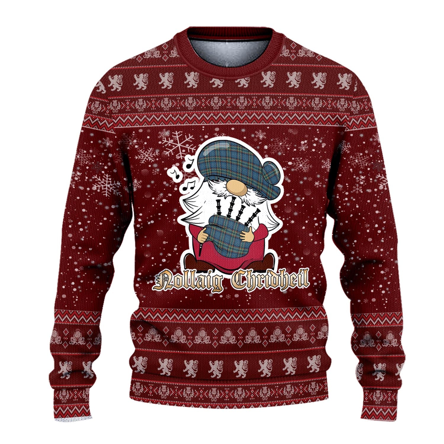 Ralston UK Clan Christmas Family Knitted Sweater with Funny Gnome Playing Bagpipes - Tartanvibesclothing