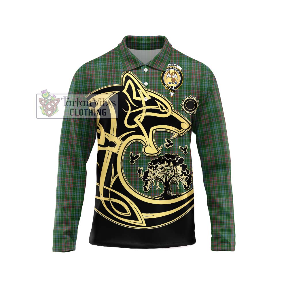 Ralston USA Tartan Long Sleeve Polo Shirt with Family Crest Celtic Wolf Style Unisex - Tartanvibesclothing Shop