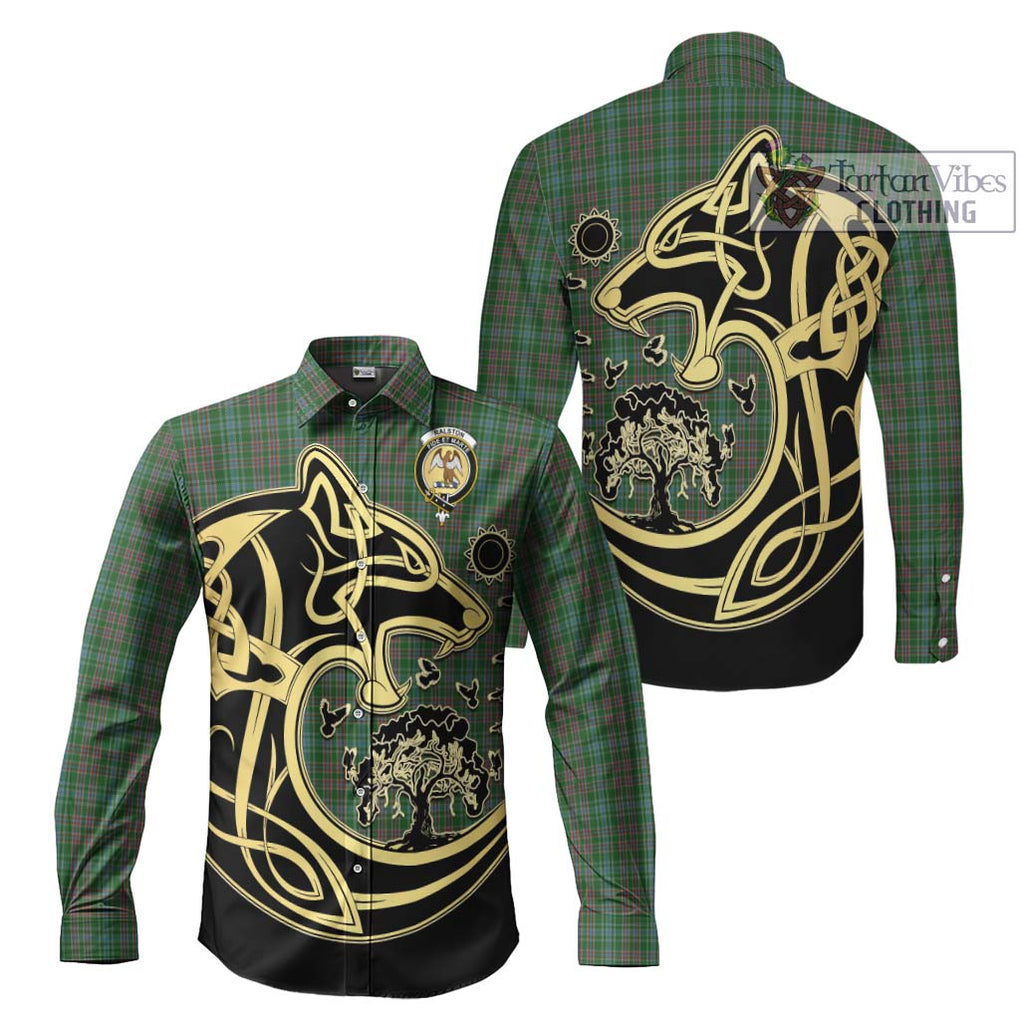 Ralston USA Tartan Long Sleeve Button Shirt with Family Crest Celtic Wolf Style Men's Shirt S - Tartan Vibes Clothing