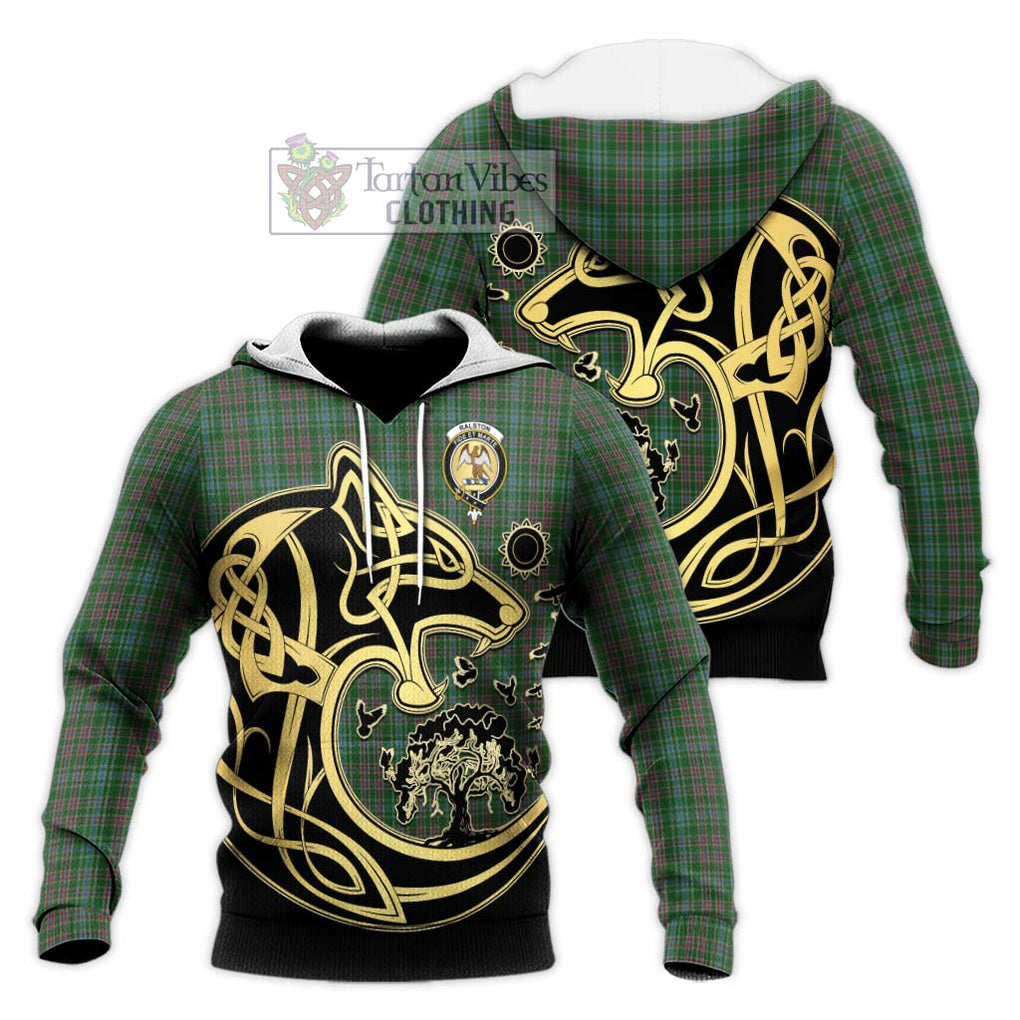 Ralston USA Tartan Knitted Hoodie with Family Crest Celtic Wolf Style Unisex Knitted Pullover Hoodie - Tartan Vibes Clothing