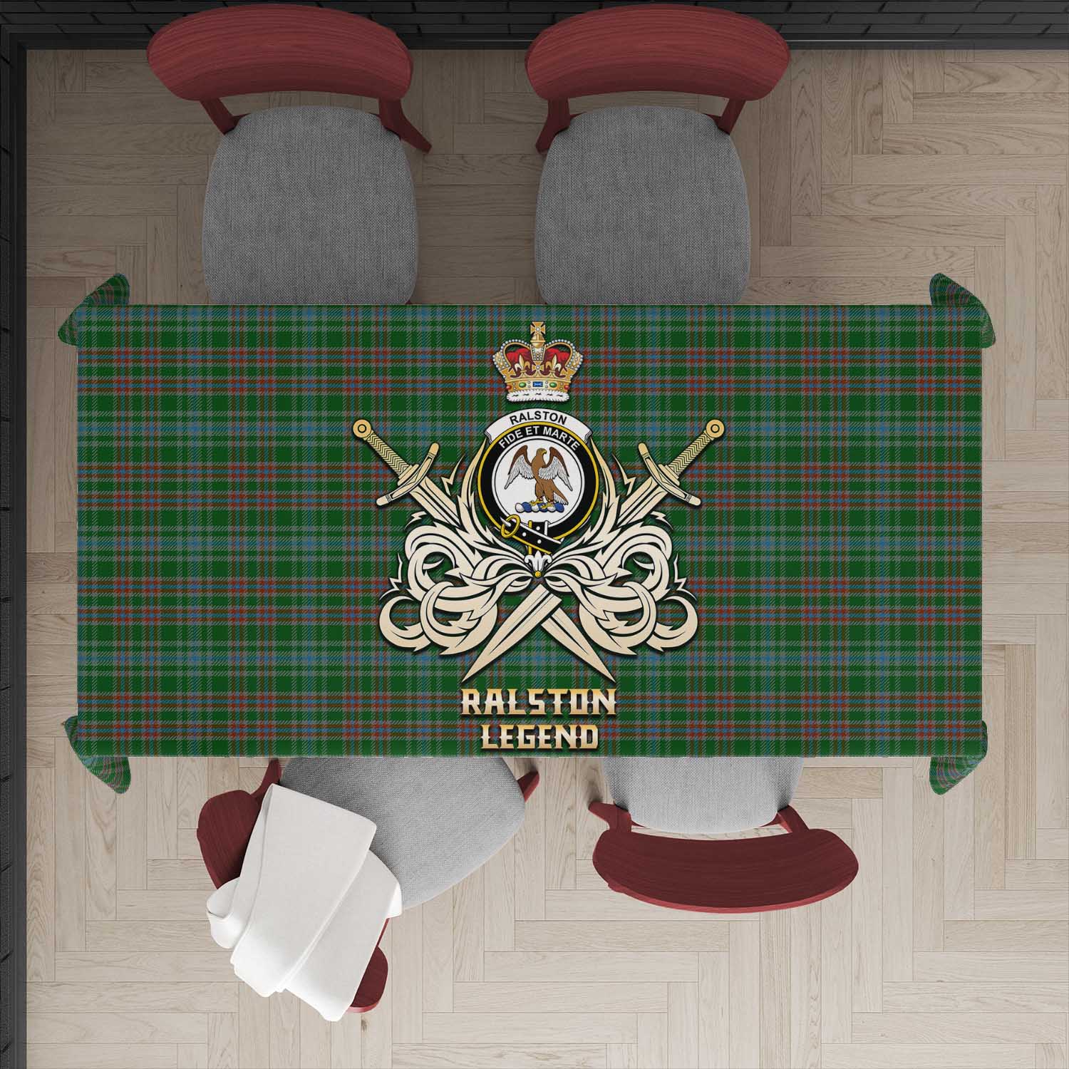 Tartan Vibes Clothing Ralston USA Tartan Tablecloth with Clan Crest and the Golden Sword of Courageous Legacy