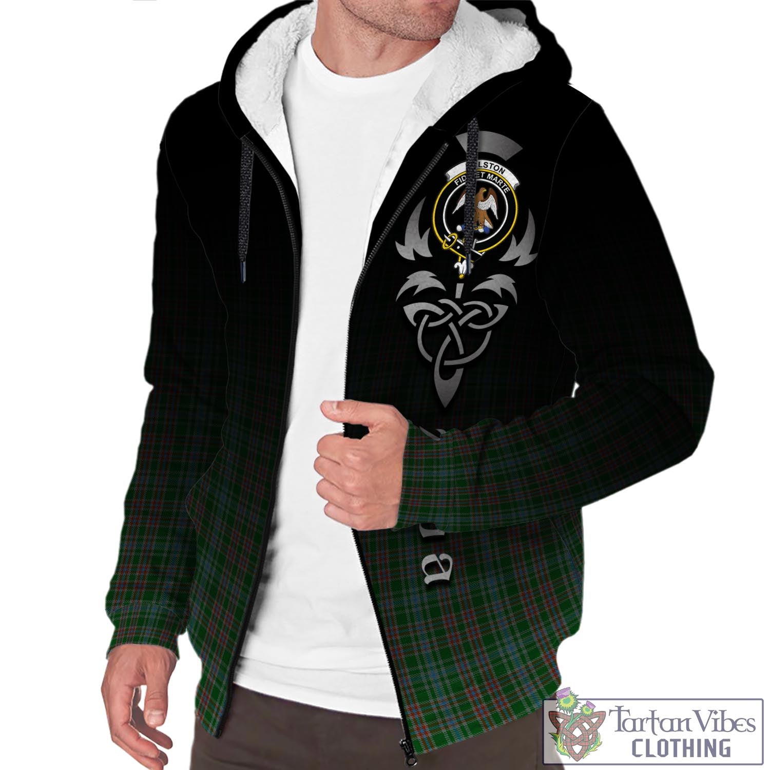 Tartan Vibes Clothing Ralston USA Tartan Sherpa Hoodie Featuring Alba Gu Brath Family Crest Celtic Inspired