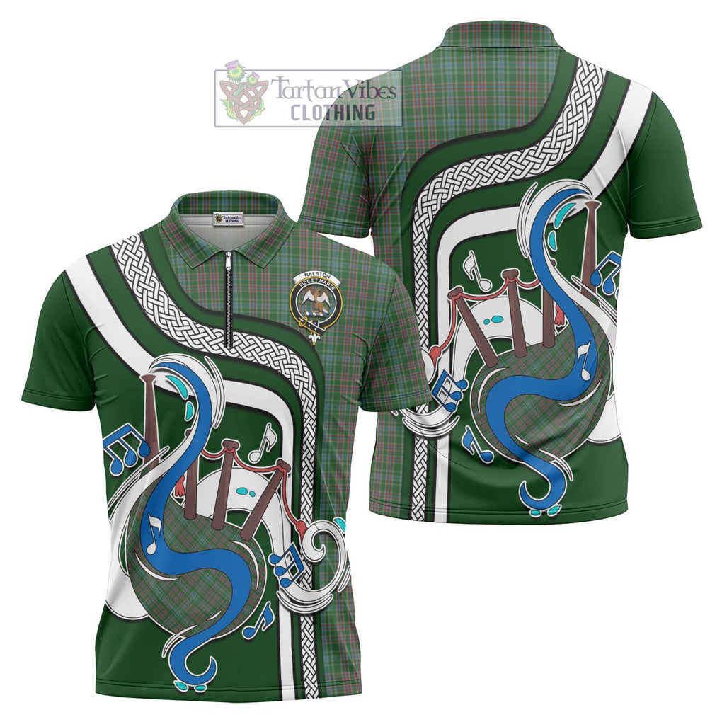 Ralston USA Tartan Zipper Polo Shirt with Epic Bagpipe Style Unisex - Tartanvibesclothing Shop