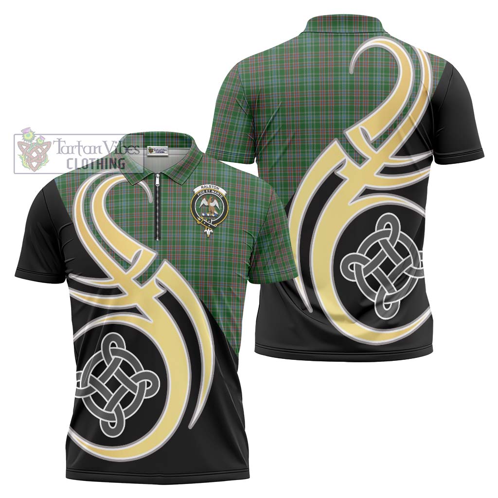 Tartan Vibes Clothing Ralston USA Tartan Zipper Polo Shirt with Family Crest and Celtic Symbol Style