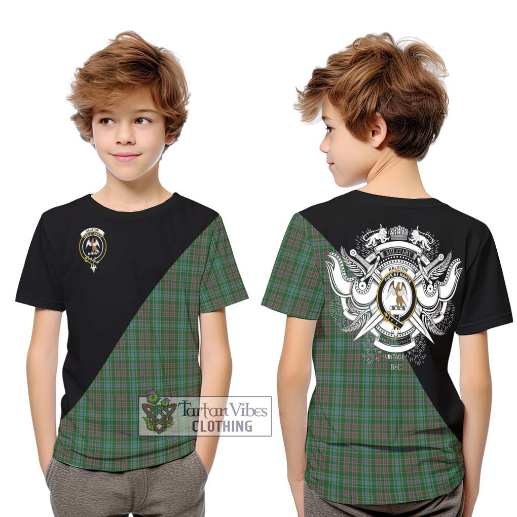 Ralston USA Tartan Kid T-Shirt with Family Crest and Military Logo Style Youth XL Size14 - Tartanvibesclothing Shop