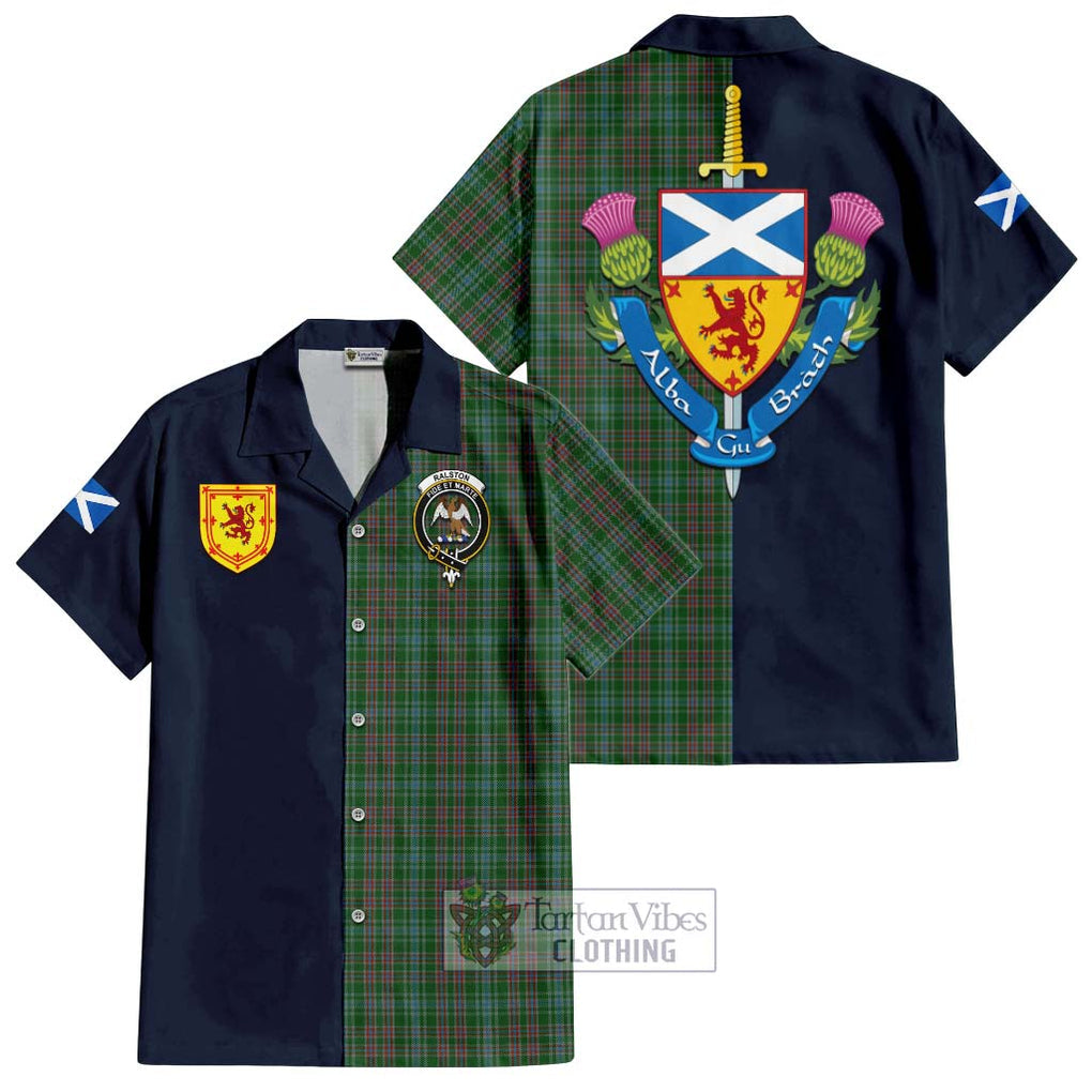 Tartan Vibes Clothing Ralston USA Tartan Short Sleeve Button Shirt with Scottish Lion Royal Arm Half Style