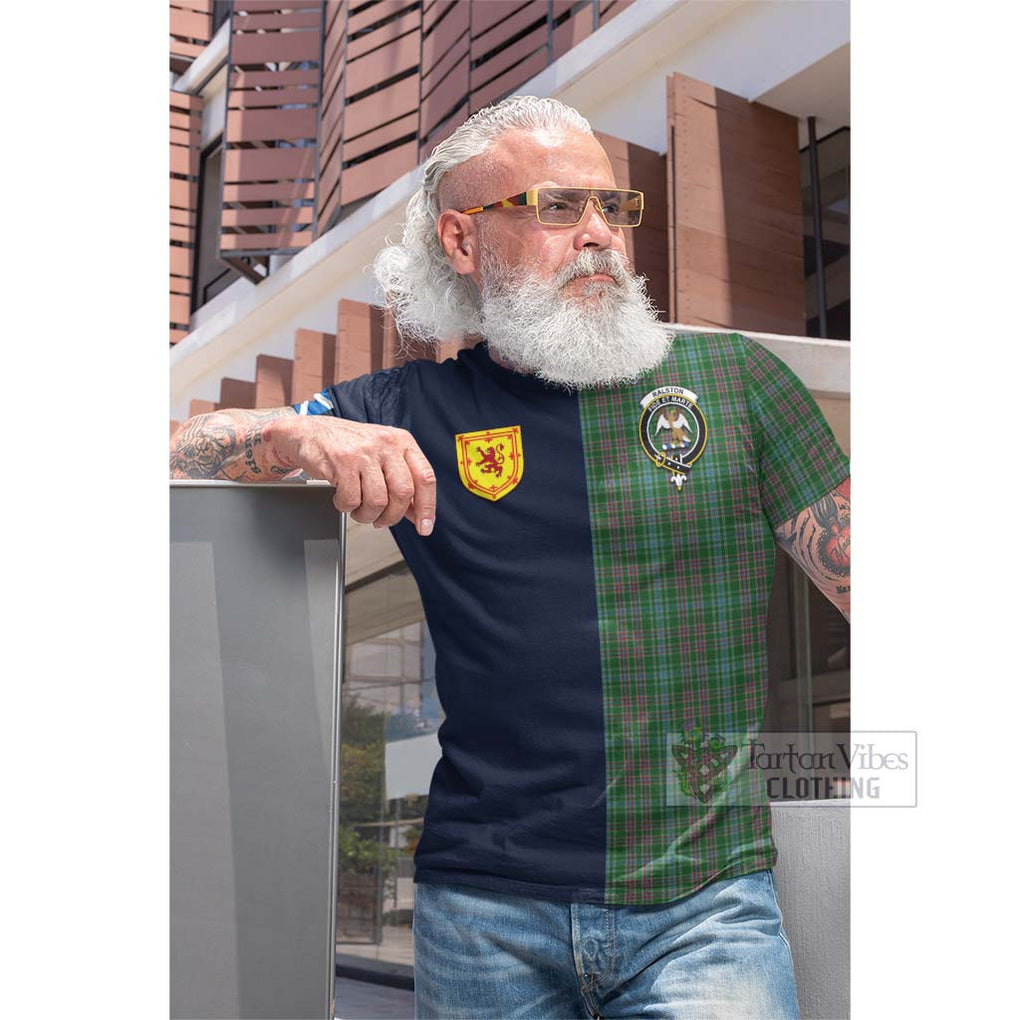 Tartan Vibes Clothing Ralston USA Tartan Cotton T-shirt with Scottish Lion Royal Arm Half Style