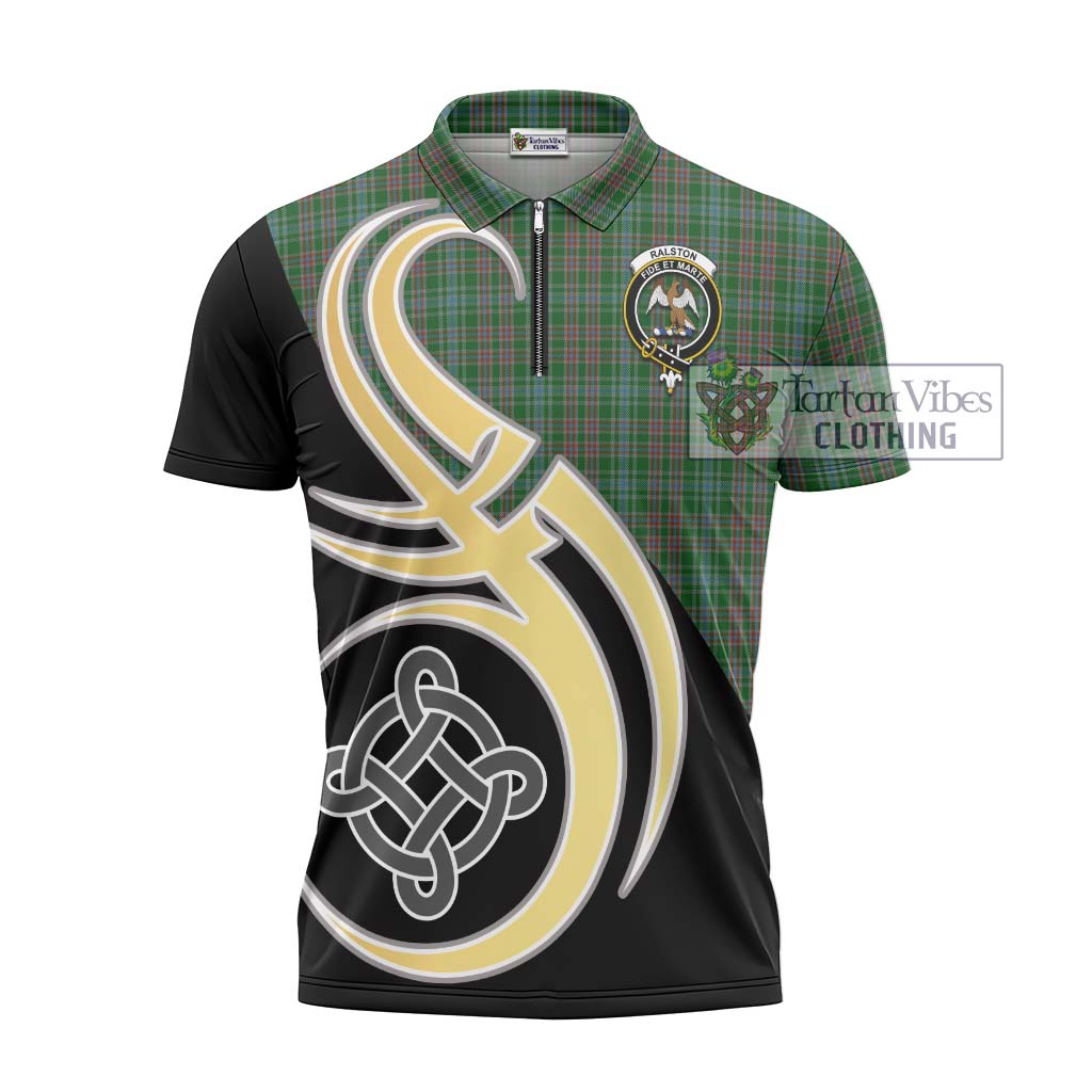 Tartan Vibes Clothing Ralston USA Tartan Zipper Polo Shirt with Family Crest and Celtic Symbol Style