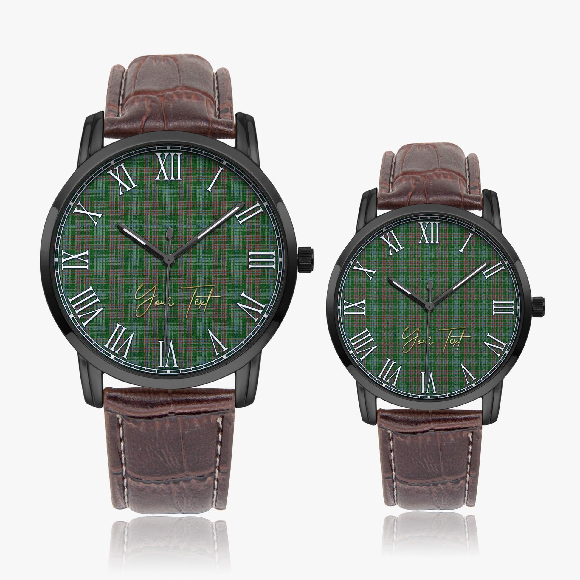 Ralston USA Tartan Personalized Your Text Leather Trap Quartz Watch Wide Type Black Case With Brown Leather Strap - Tartanvibesclothing