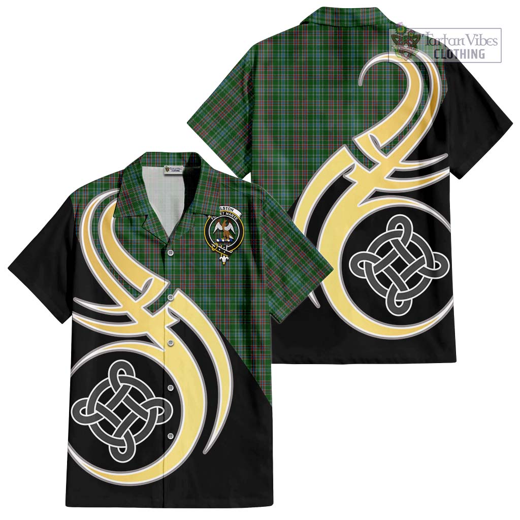 Ralston USA Tartan Short Sleeve Button Shirt with Family Crest and Celtic Symbol Style - Tartan Vibes Clothing