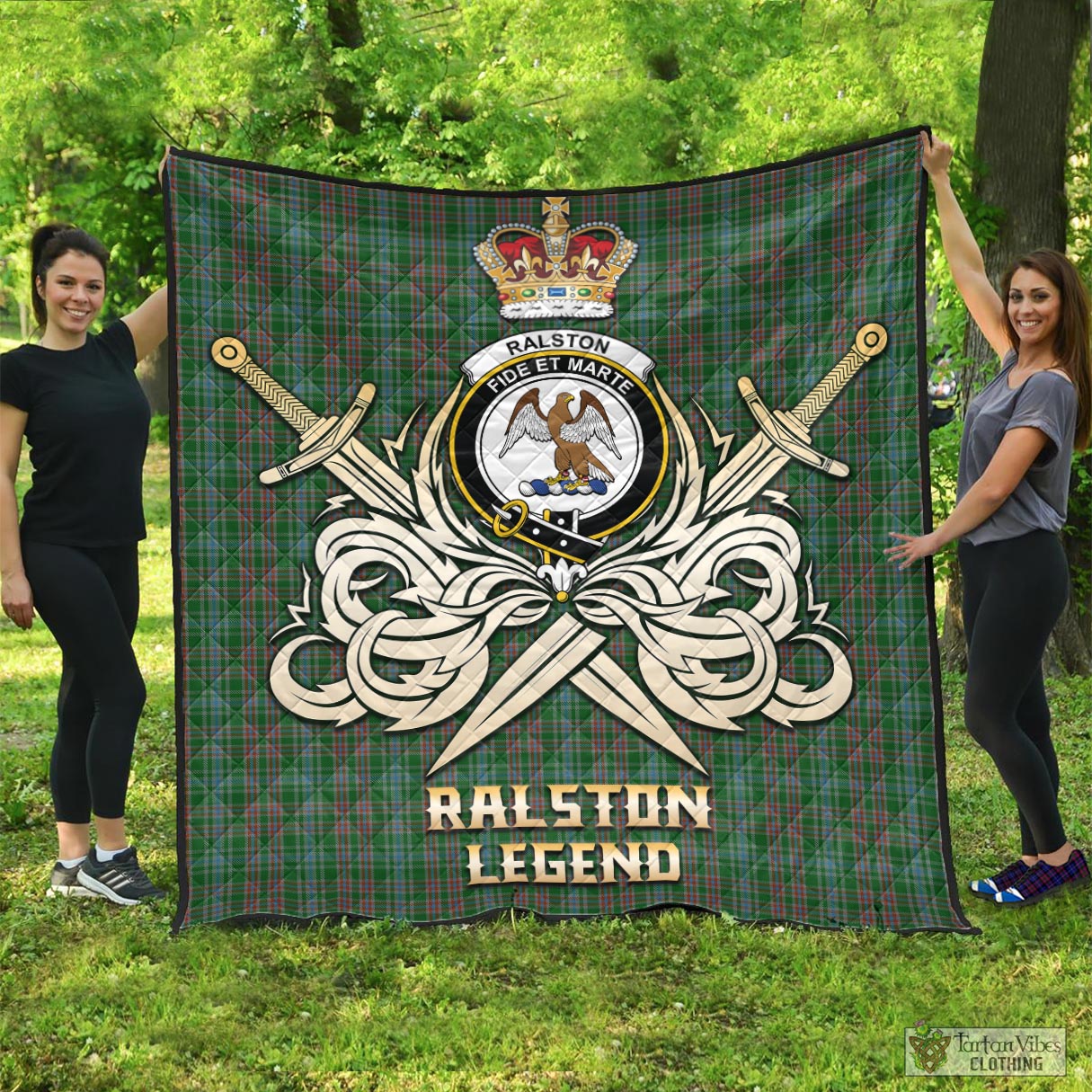 Tartan Vibes Clothing Ralston USA Tartan Quilt with Clan Crest and the Golden Sword of Courageous Legacy