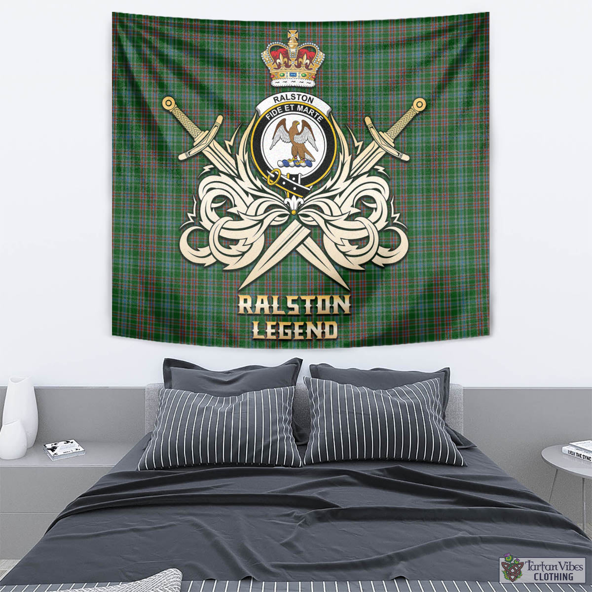 Tartan Vibes Clothing Ralston USA Tartan Tapestry with Clan Crest and the Golden Sword of Courageous Legacy