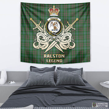 Ralston USA Tartan Tapestry with Clan Crest and the Golden Sword of Courageous Legacy