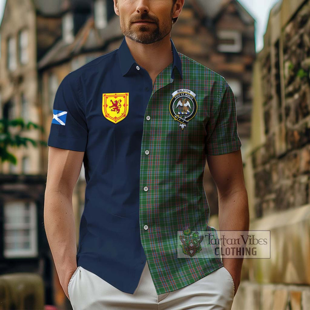 Tartan Vibes Clothing Ralston USA Tartan Short Sleeve Button Shirt with Scottish Lion Royal Arm Half Style