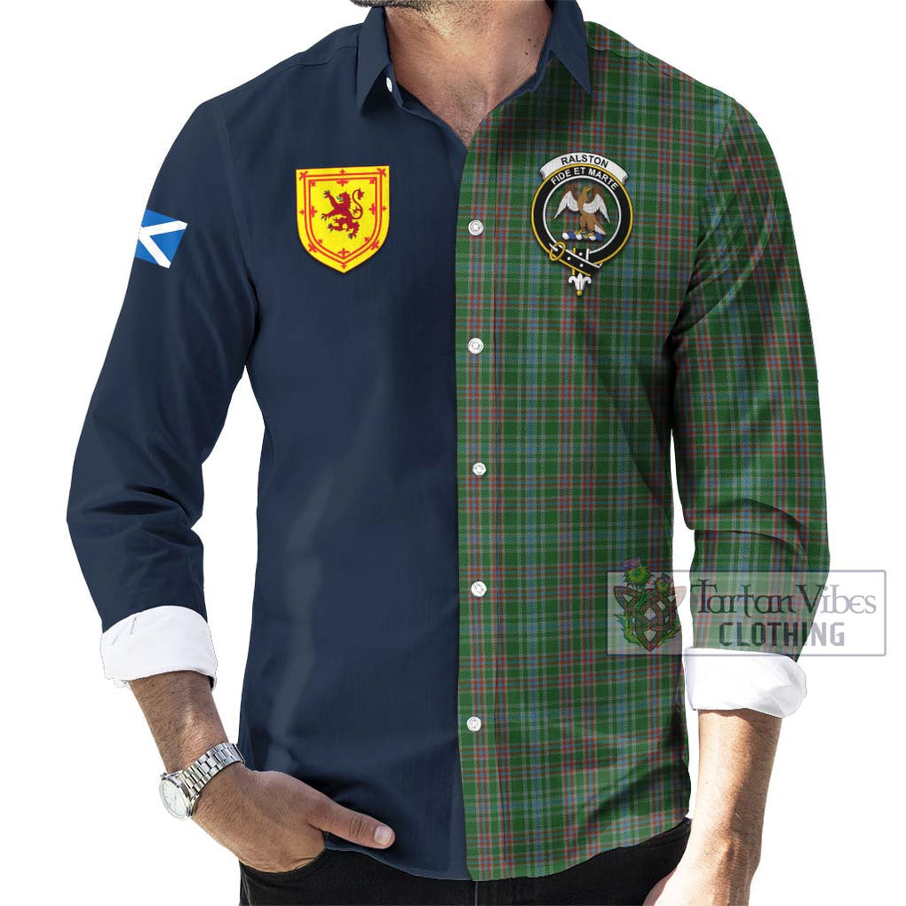 Tartan Vibes Clothing Ralston USA Tartan Long Sleeve Button Shirt with Scottish Lion Royal Arm Half Style