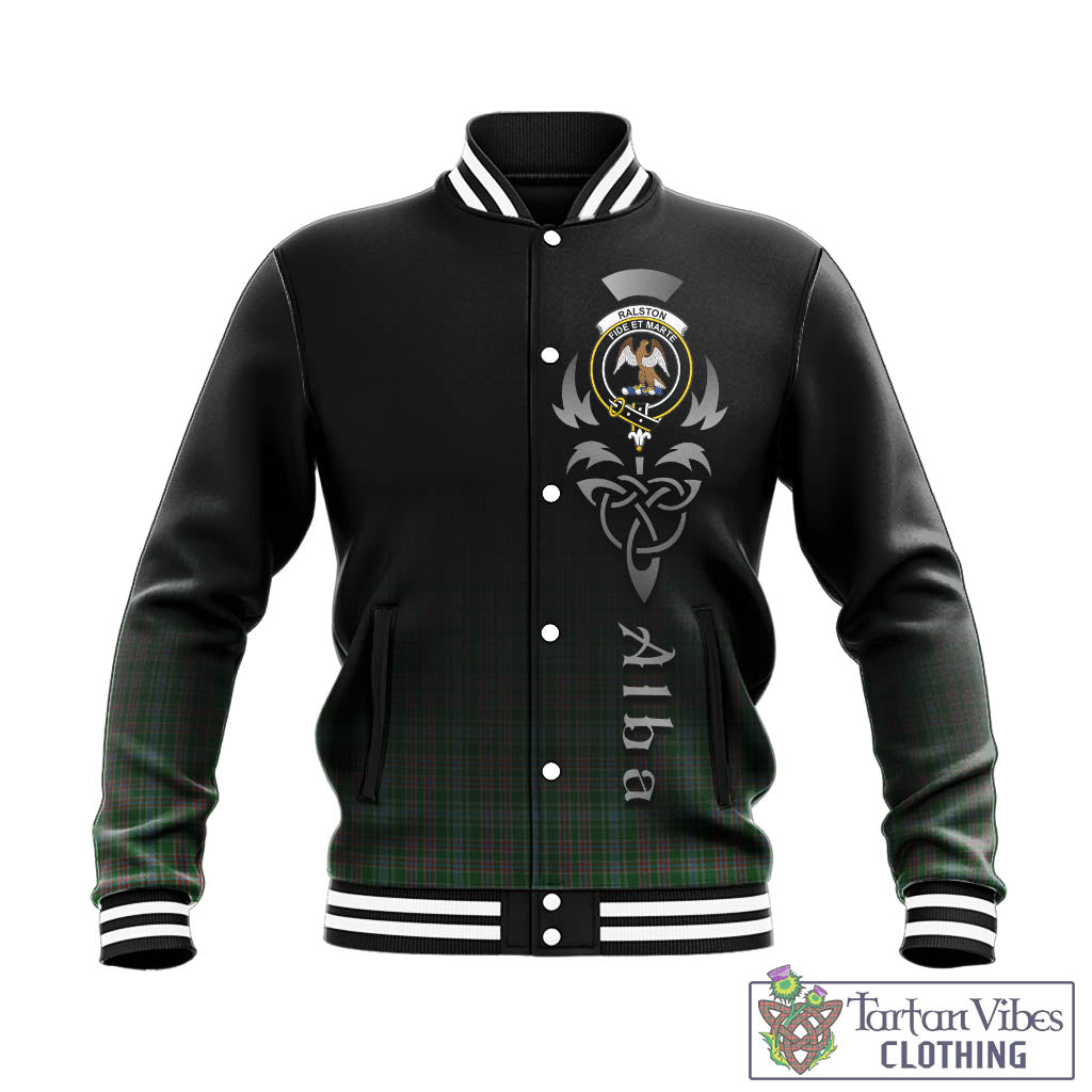 Tartan Vibes Clothing Ralston USA Tartan Baseball Jacket Featuring Alba Gu Brath Family Crest Celtic Inspired