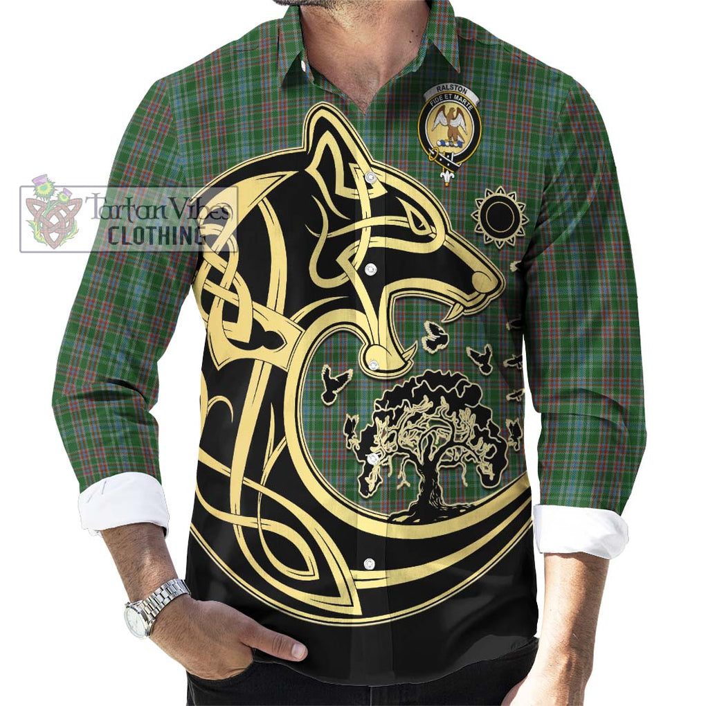 Ralston USA Tartan Long Sleeve Button Shirt with Family Crest Celtic Wolf Style - Tartan Vibes Clothing