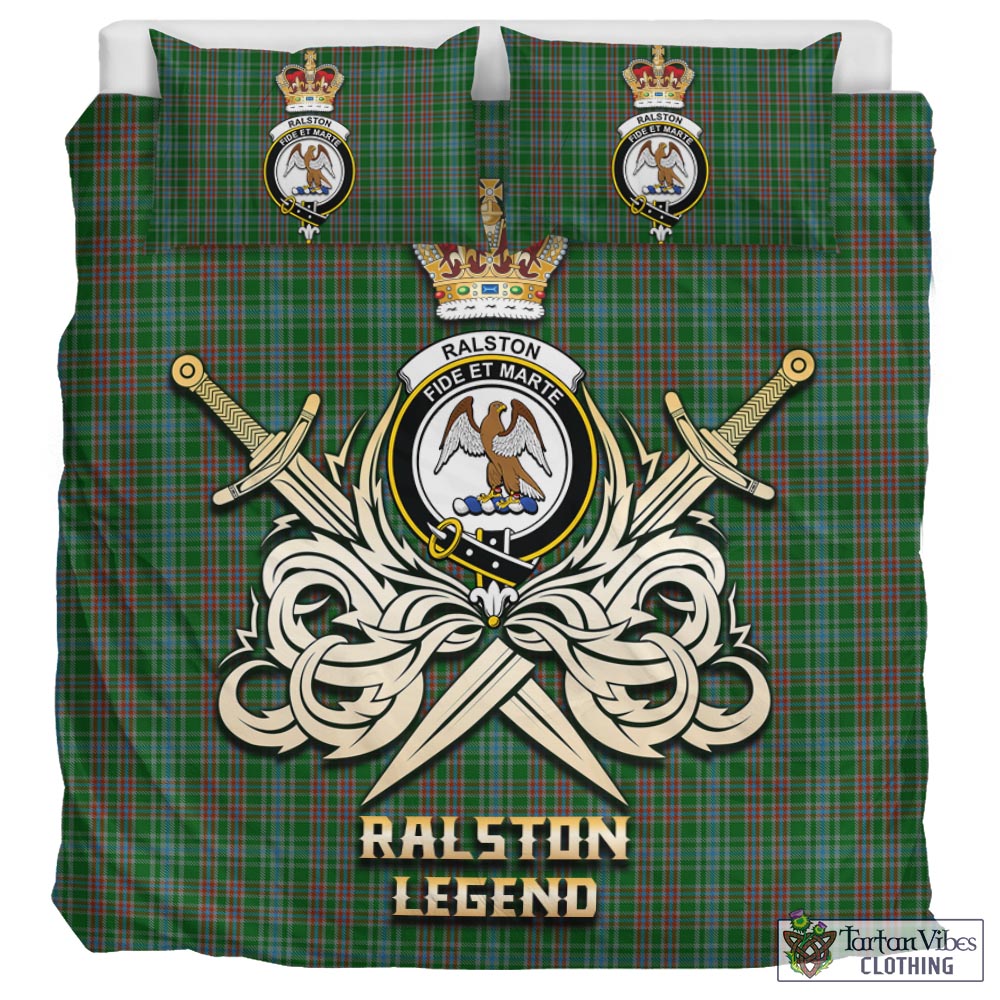 Tartan Vibes Clothing Ralston USA Tartan Bedding Set with Clan Crest and the Golden Sword of Courageous Legacy