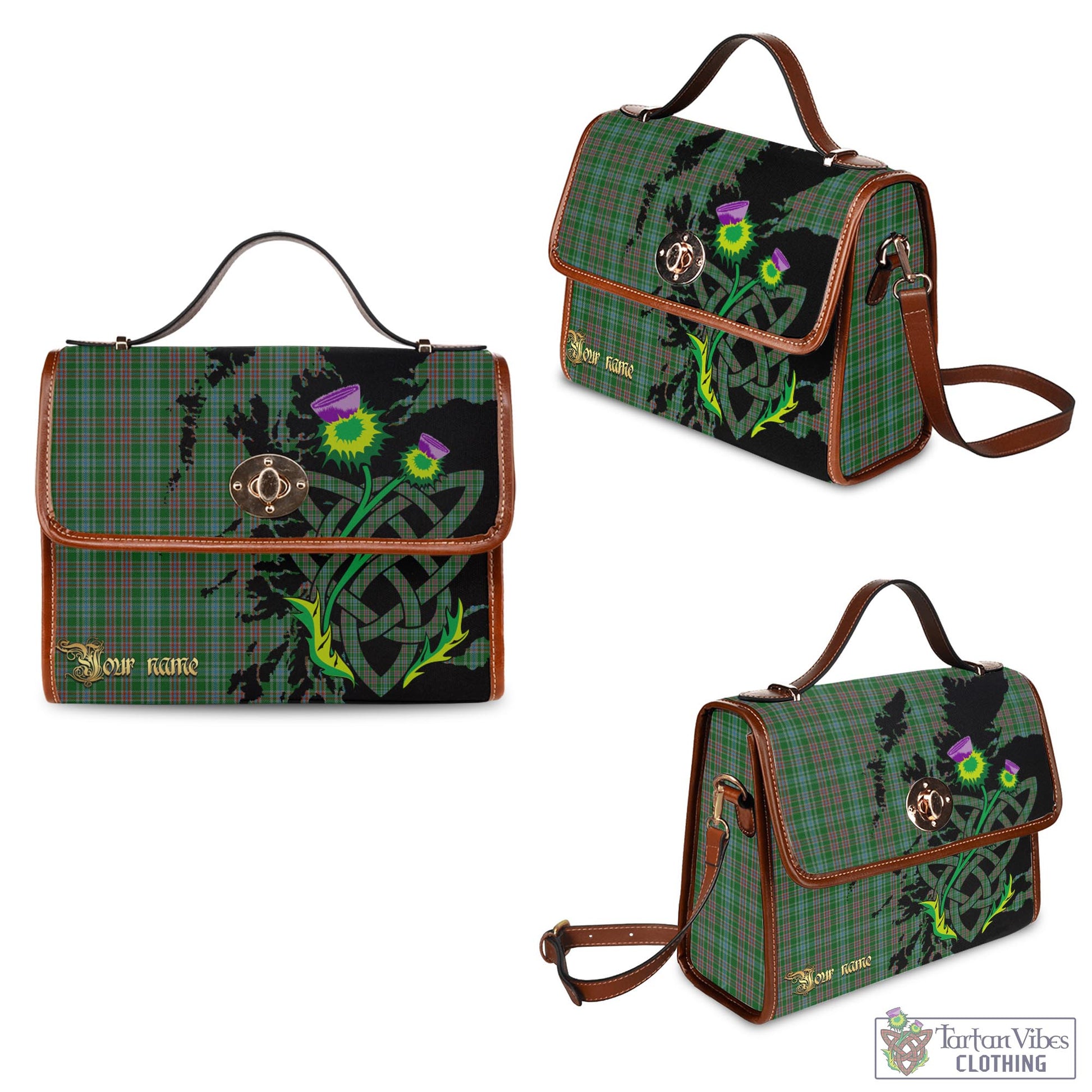 Tartan Vibes Clothing Ralston USA Tartan Waterproof Canvas Bag with Scotland Map and Thistle Celtic Accents