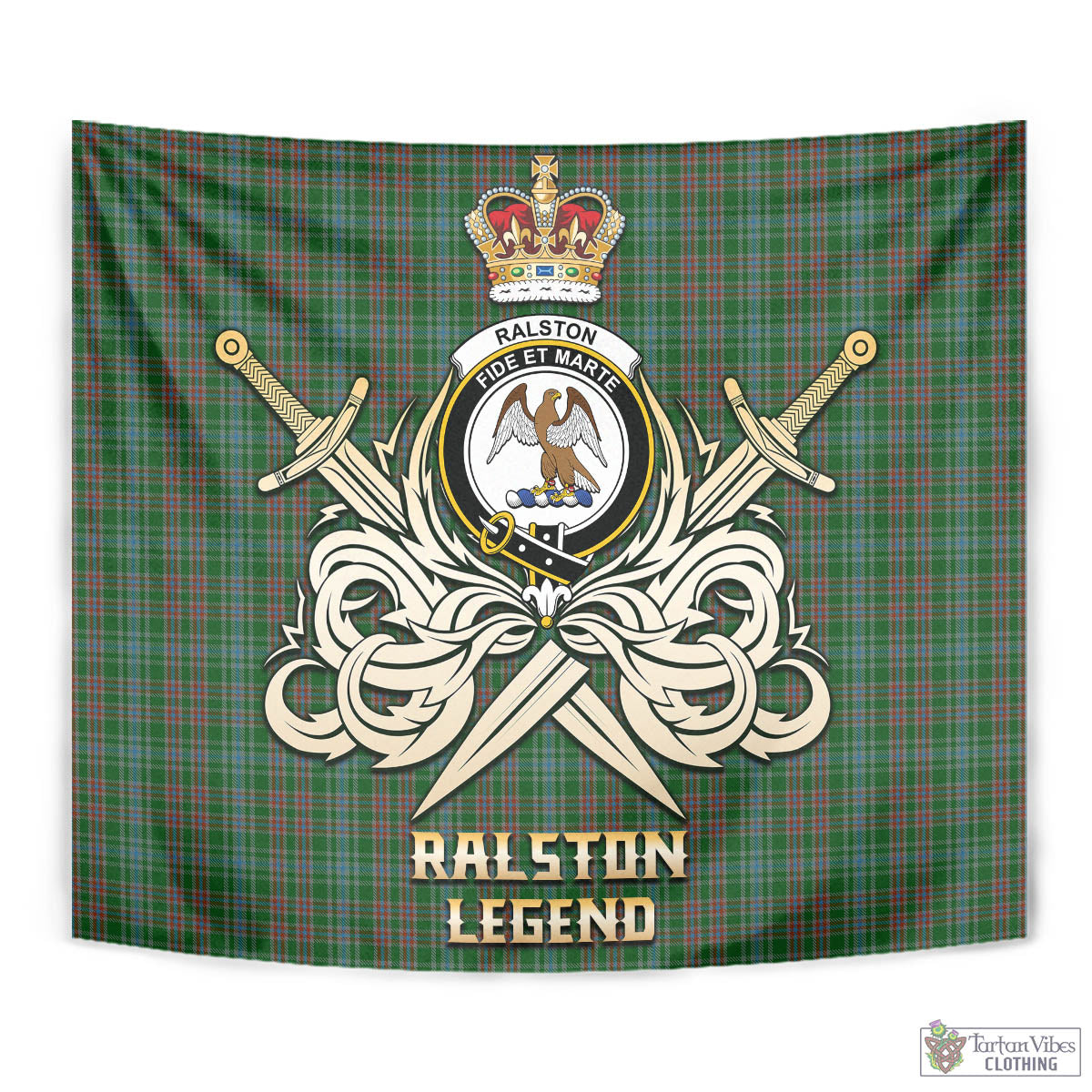 Tartan Vibes Clothing Ralston USA Tartan Tapestry with Clan Crest and the Golden Sword of Courageous Legacy