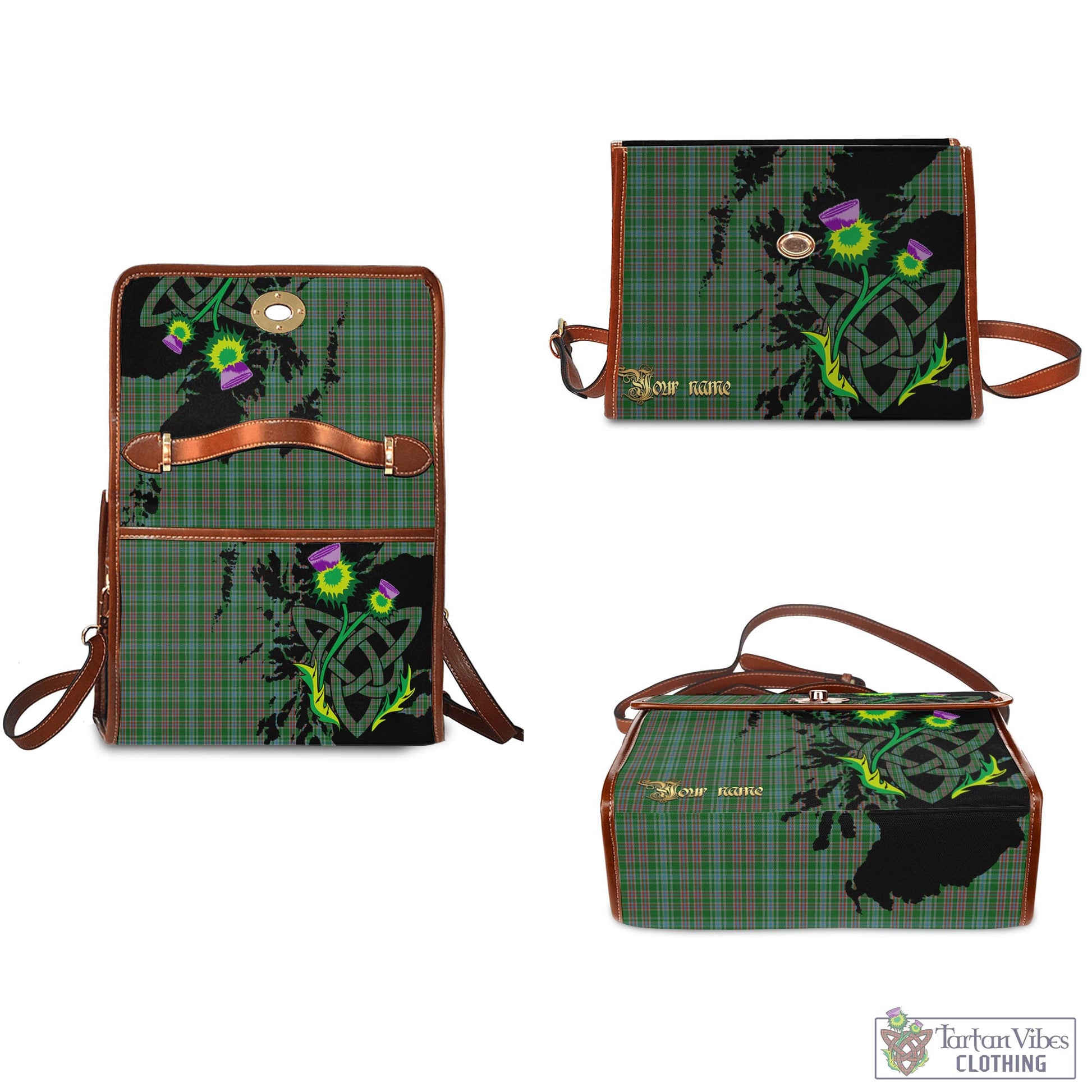 Tartan Vibes Clothing Ralston USA Tartan Waterproof Canvas Bag with Scotland Map and Thistle Celtic Accents