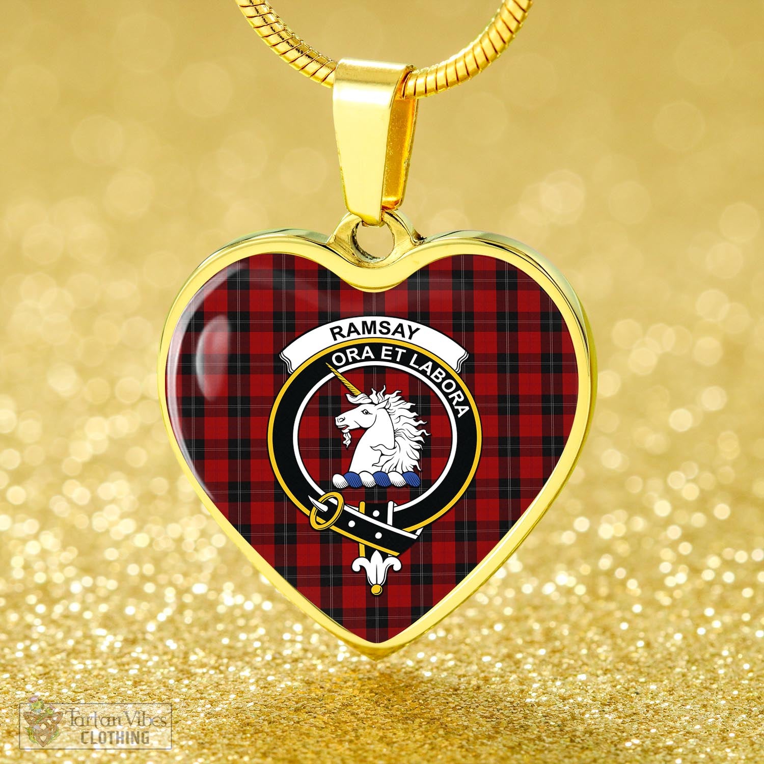 Tartan Vibes Clothing Ramsay Tartan Heart Necklace with Family Crest