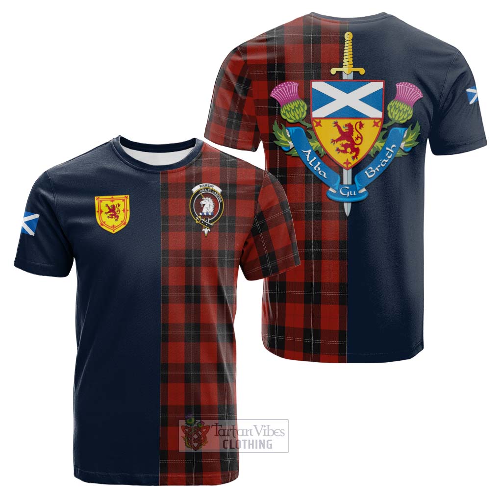 Tartan Vibes Clothing Ramsay Tartan Cotton T-shirt with Scottish Lion Royal Arm Half Style