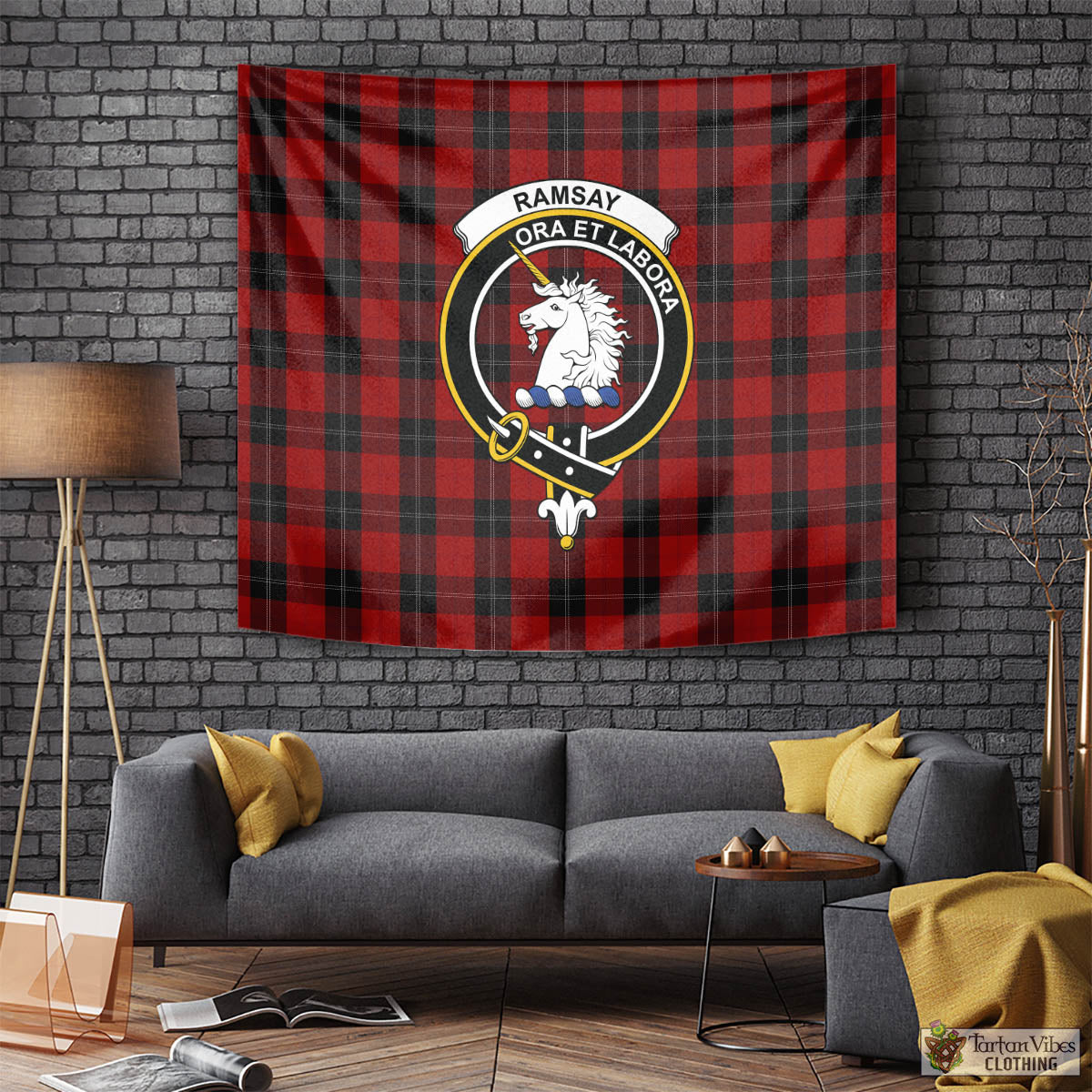 Tartan Vibes Clothing Ramsay Tartan Tapestry Wall Hanging and Home Decor for Room with Family Crest