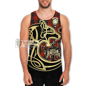 Ramsay Tartan Men's Tank Top with Family Crest Celtic Wolf Style