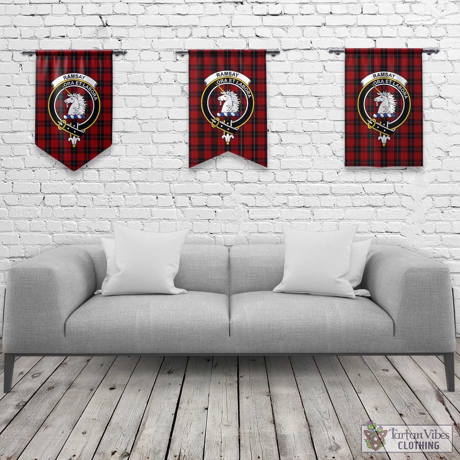 Tartan Vibes Clothing Ramsay Tartan Gonfalon, Tartan Banner with Family Crest