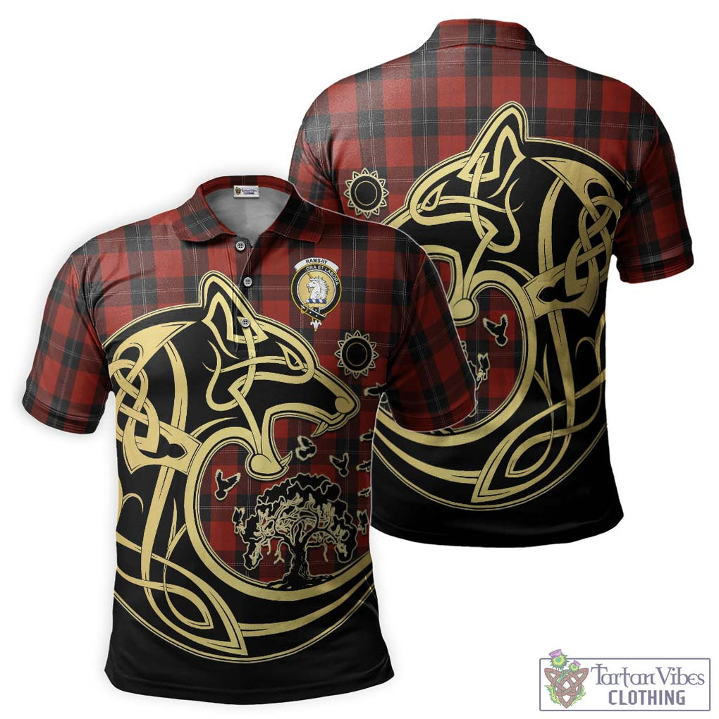 Ramsay Tartan Polo Shirt with Family Crest Celtic Wolf Style Kid - Tartanvibesclothing Shop