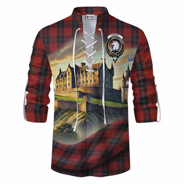 Ramsay Tartan Family Crest Ghillie Kilt Shirt with Scottish Ancient Castle Style Men - Tartan Vibes Clothing