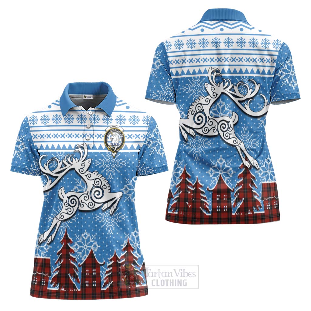 Ramsay Clan Christmas Women's Polo Shirt Celtic Reindeer Style Women - Tartan Vibes Clothing