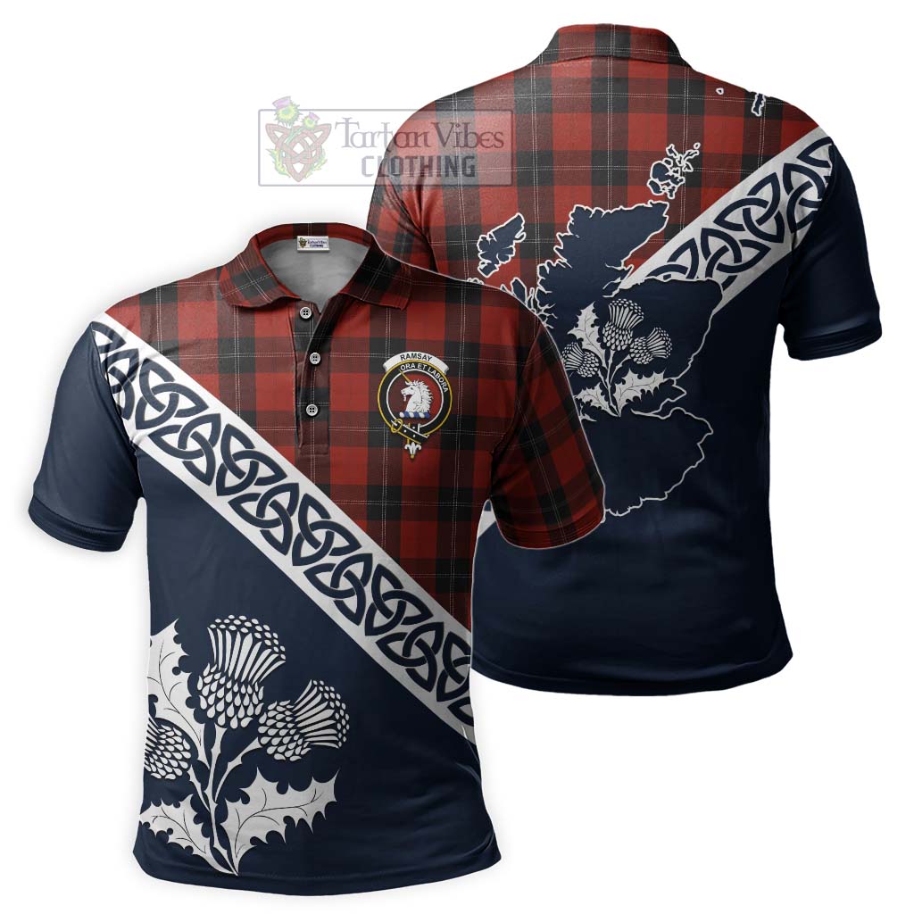 Tartan Vibes Clothing Ramsay Tartan Polo Shirt Featuring Thistle and Scotland Map