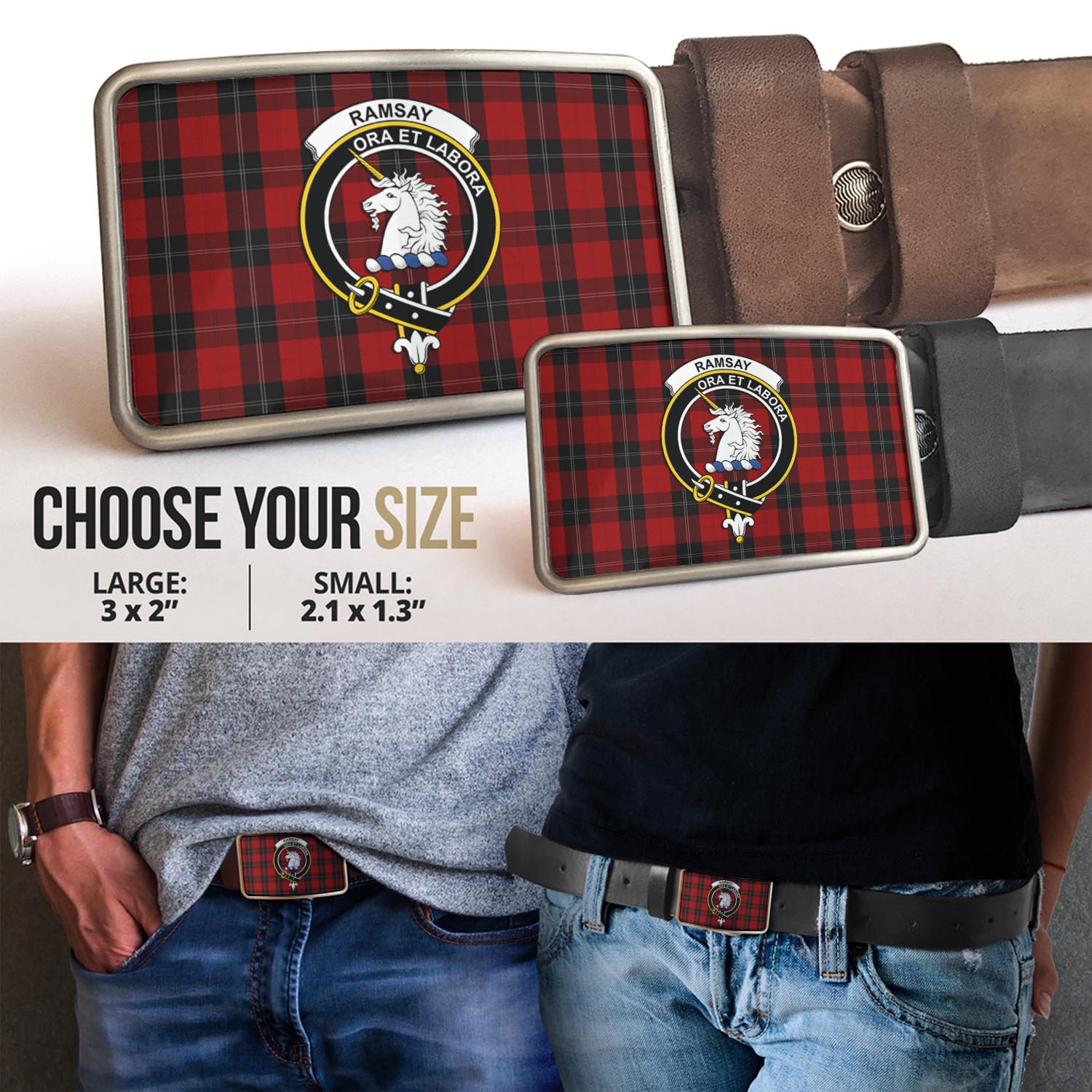 Ramsay Tartan Belt Buckles with Family Crest - Tartan Vibes Clothing