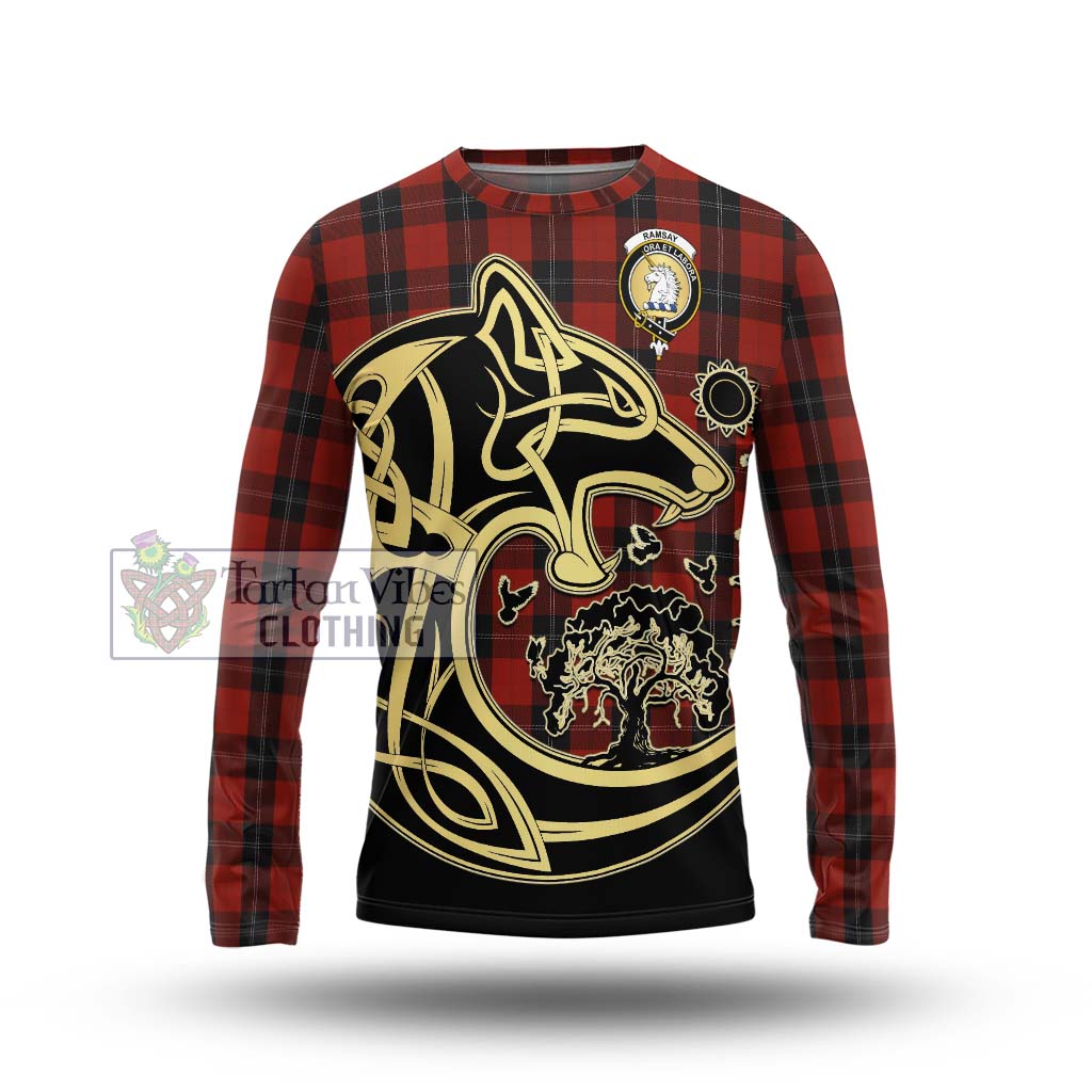 Tartan Vibes Clothing Ramsay Tartan Long Sleeve T-Shirt with Family Crest Celtic Wolf Style