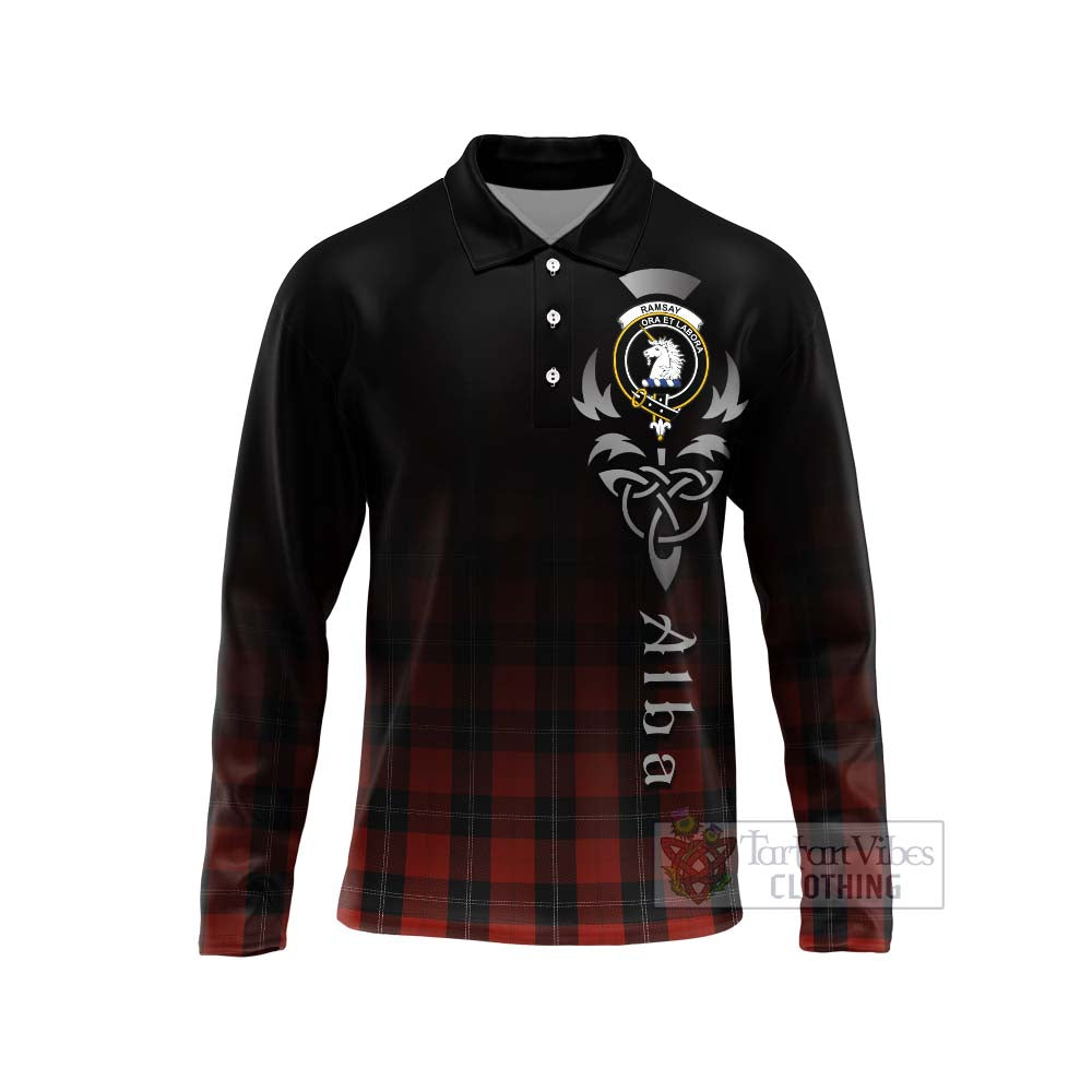 Tartan Vibes Clothing Ramsay Tartan Long Sleeve Polo Shirt Featuring Alba Gu Brath Family Crest Celtic Inspired