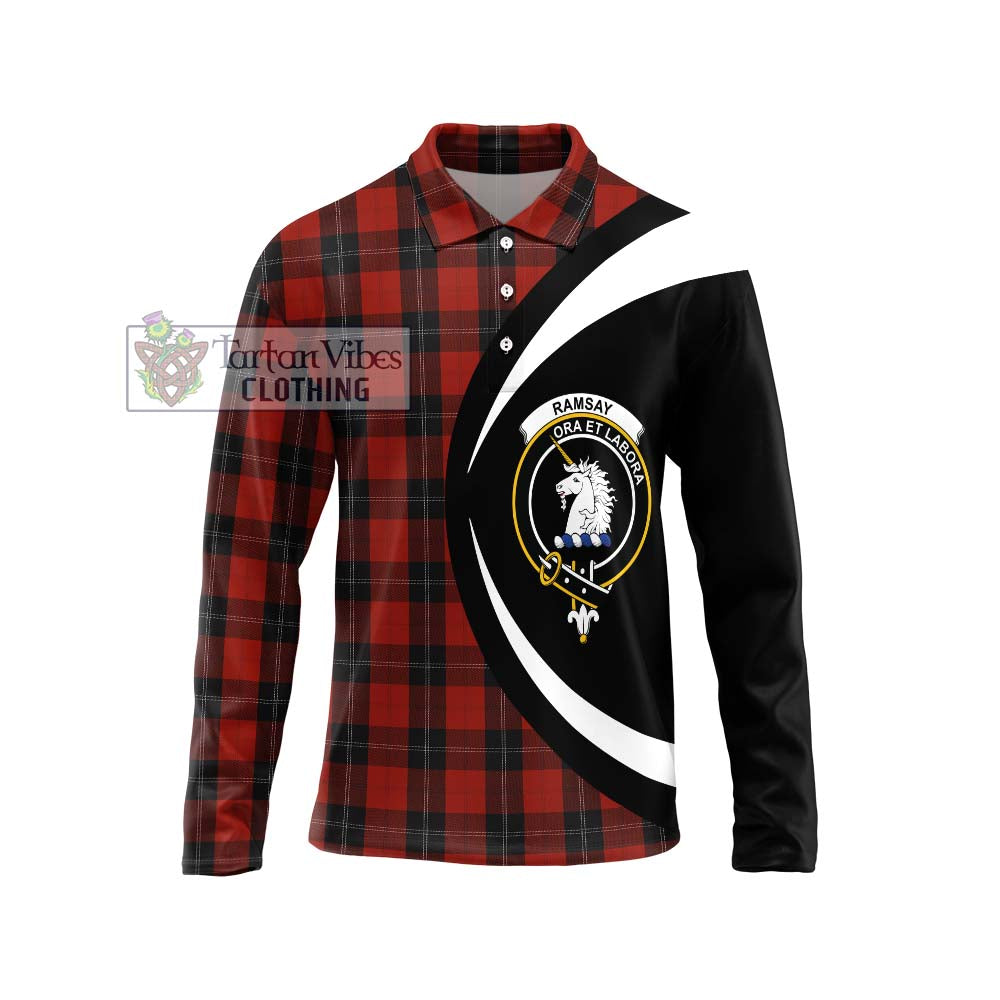 Ramsay Tartan Long Sleeve Polo Shirt with Family Crest Circle Style Unisex - Tartan Vibes Clothing