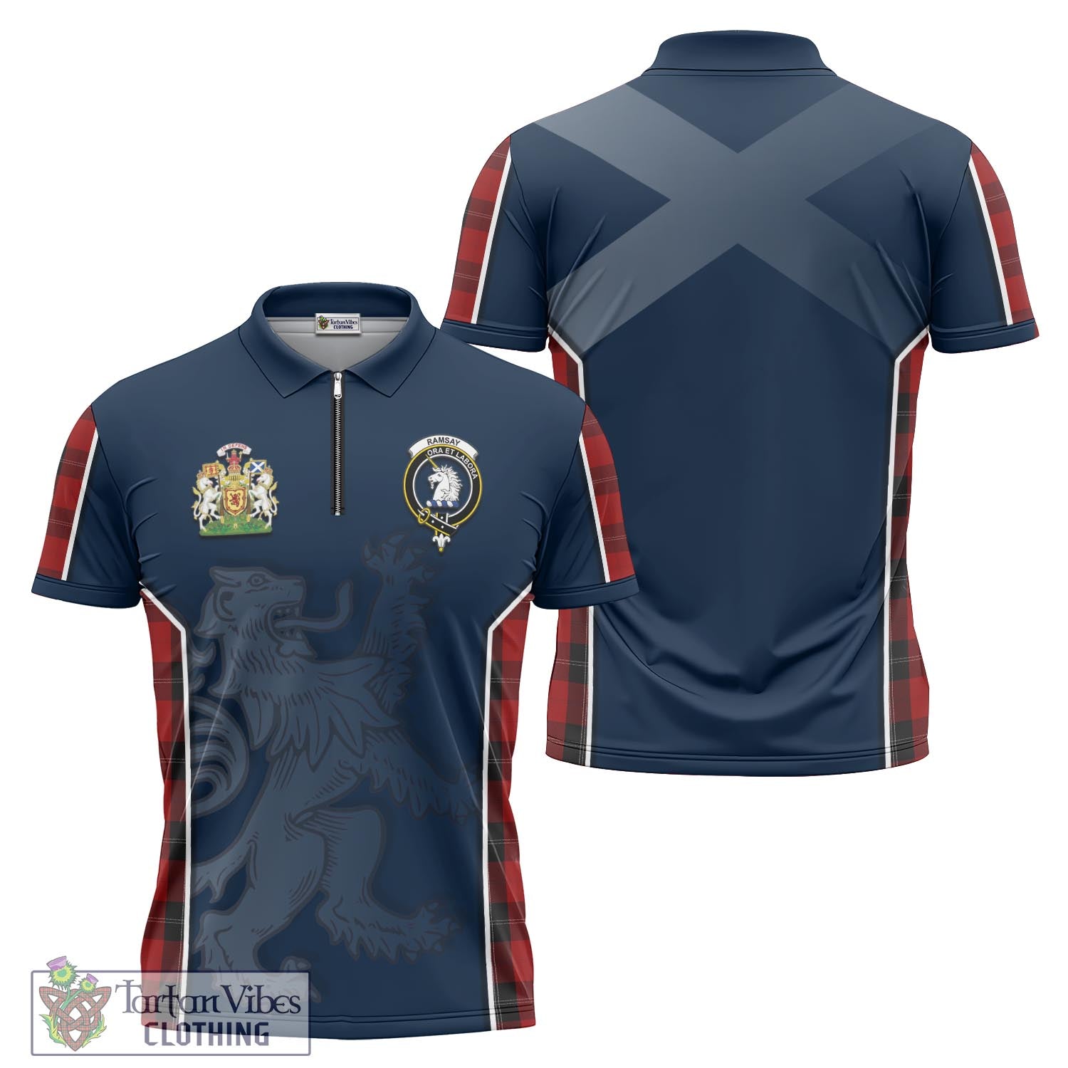 Tartan Vibes Clothing Ramsay Tartan Zipper Polo Shirt with Family Crest and Lion Rampant Vibes Sport Style