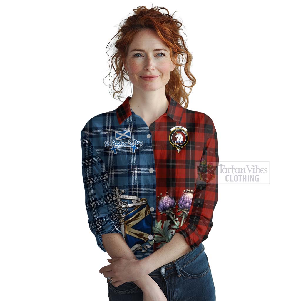 Tartan Vibes Clothing Ramsay Tartan Women's Casual Shirt Happy St. Andrew's Day Half Tartan Style