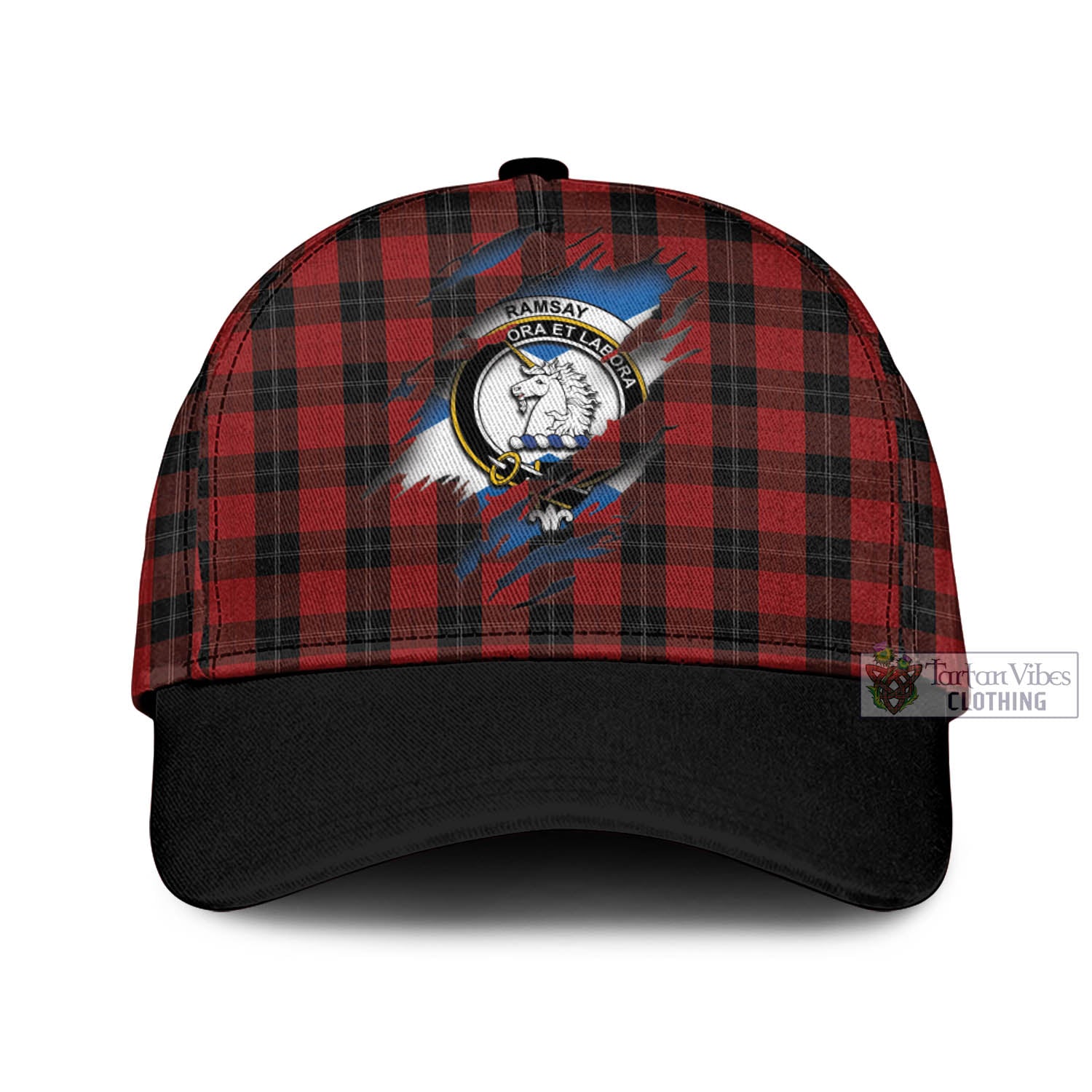 Tartan Vibes Clothing Ramsay Tartan Classic Cap with Family Crest In Me Style