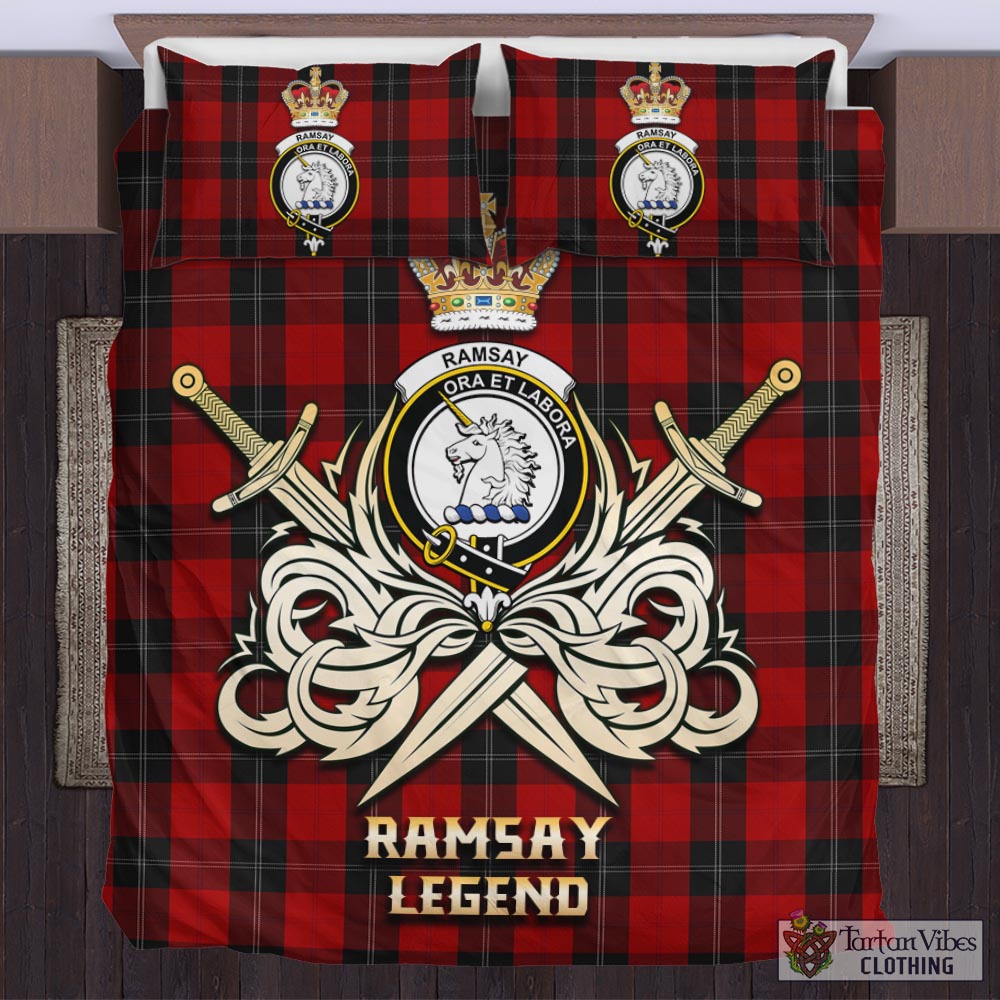 Tartan Vibes Clothing Ramsay Tartan Bedding Set with Clan Crest and the Golden Sword of Courageous Legacy