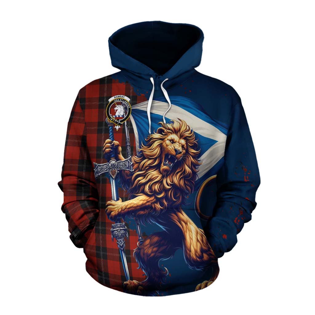 Tartan Vibes Clothing Ramsay Tartan Family Crest Cotton Hoodie with Scottish Majestic Lion