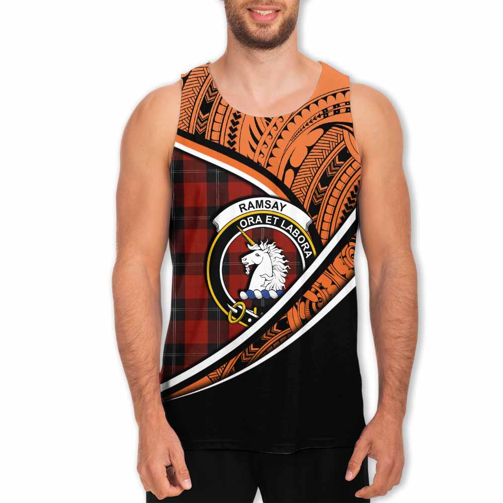 Tartan Vibes Clothing Ramsay Crest Tartan Men's Tank Top with Maori Tattoo Style - Orange Version