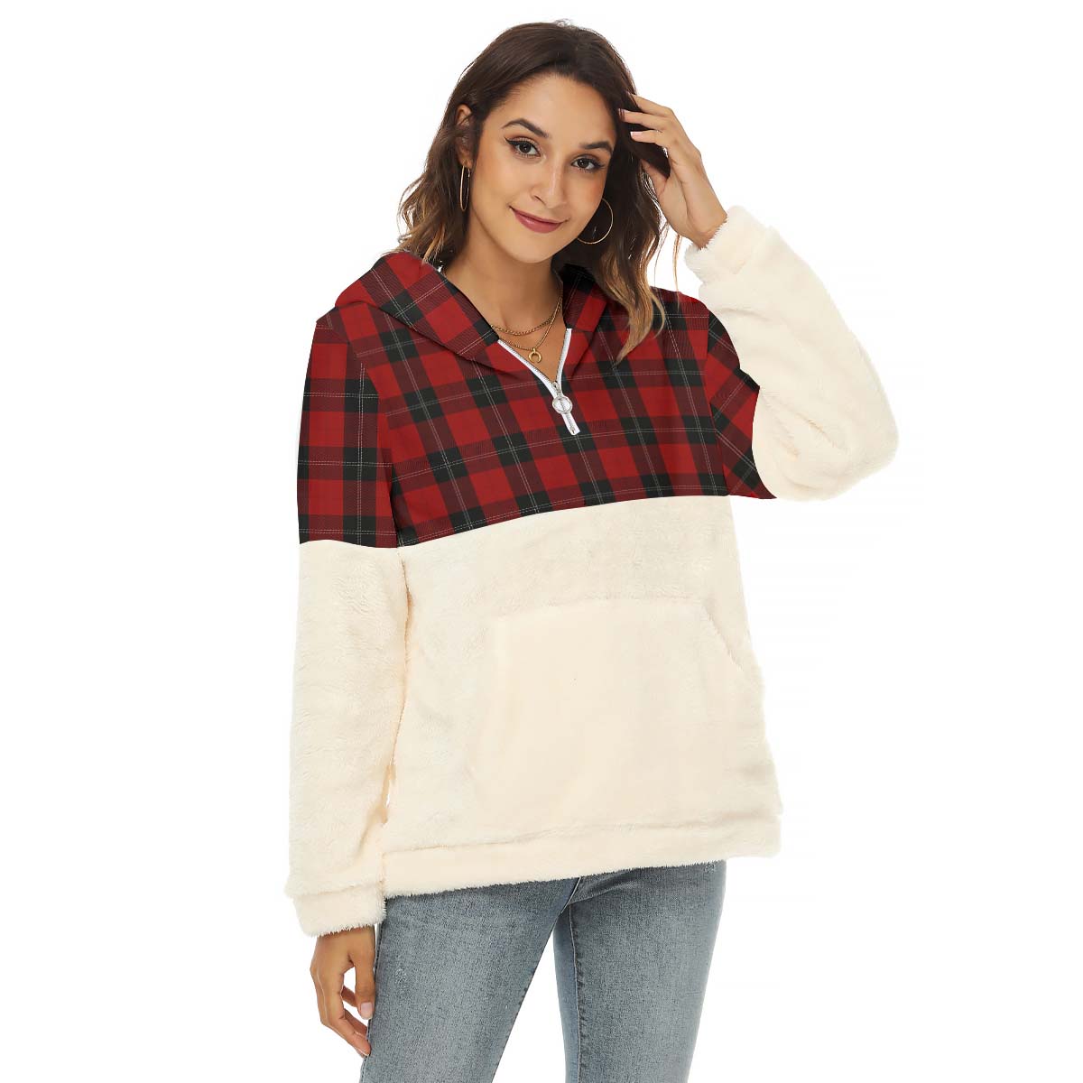 Ramsay Tartan Women's Borg Fleece Hoodie With Half Zip Female - Tartan Vibes Clothing