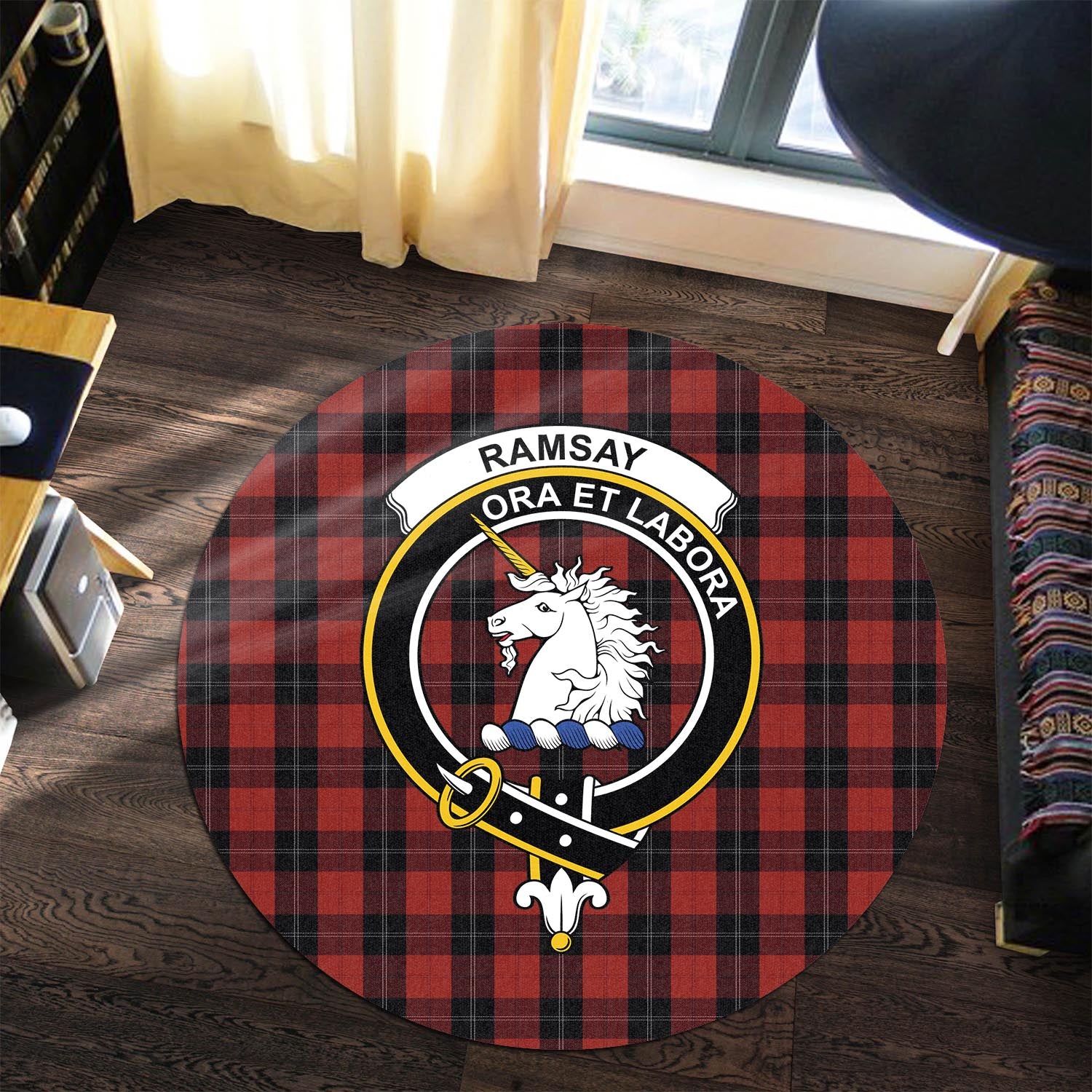 ramsay-tartan-round-rug-with-family-crest