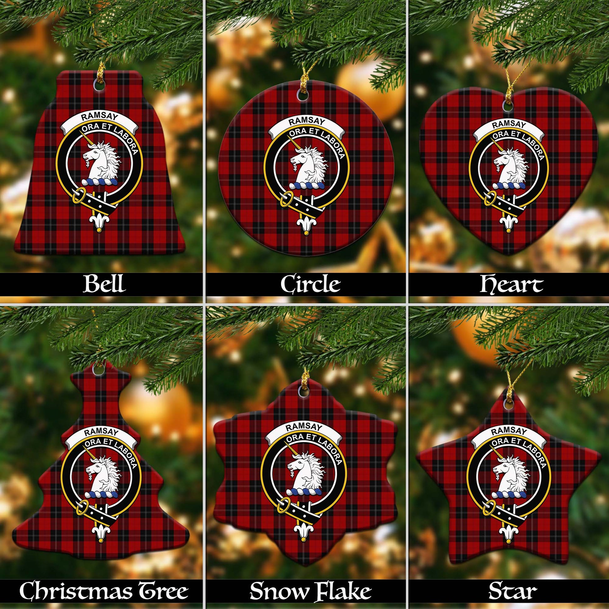 Ramsay Tartan Christmas Ornaments with Family Crest - Tartanvibesclothing