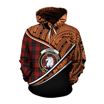 Ramsay Crest Tartan Cotton Hoodie with Polynesian Vibes Style - Orange Version