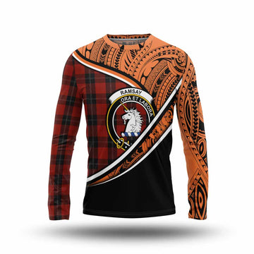 Ramsay Crest Tartan Long Sleeve T-Shirt with Polynesian Vibes Style - Orange Version