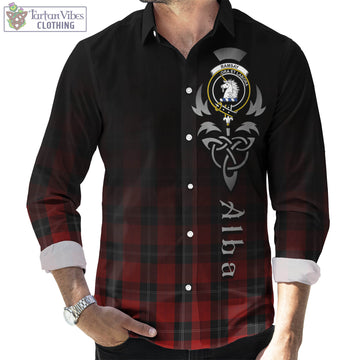 Ramsay Tartan Long Sleeve Button Up Featuring Alba Gu Brath Family Crest Celtic Inspired